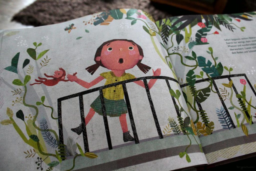 Seite aus dem Kinderbuch Floras Dschungel: ein Dschungel entsteht auf Floras Balkon